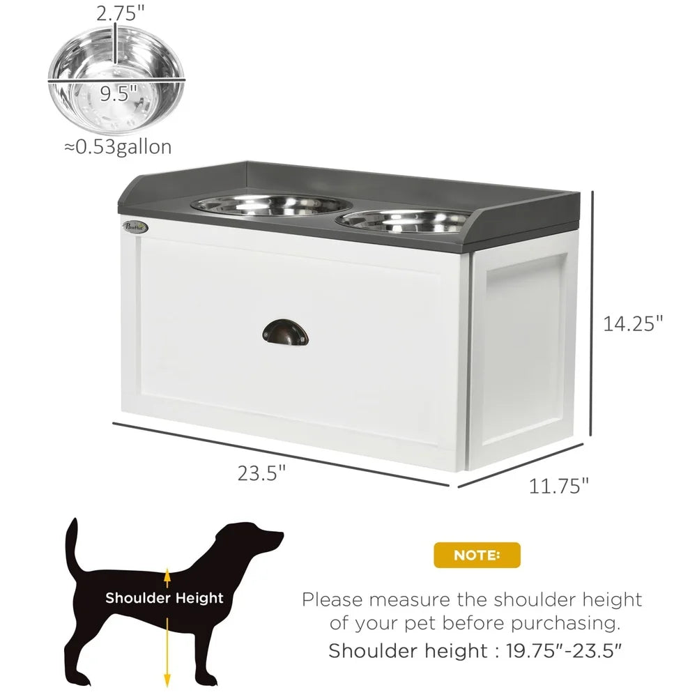Dog Feeding Station with Storage Drawer Elevated Pet Feeder Stainless Steel Bowls Large Dogs Organized Pet Supplies