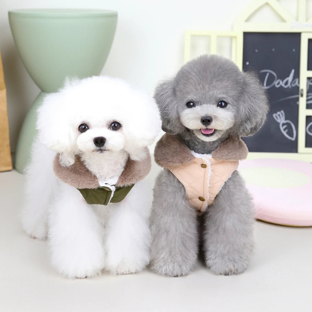 Winter Pet Coat Dog Jacket Big Fur Collar Soft Pet Vest with D-Ring for Small Dogs Puppy Warm Fleece Pet Vest Chihuahua Coats