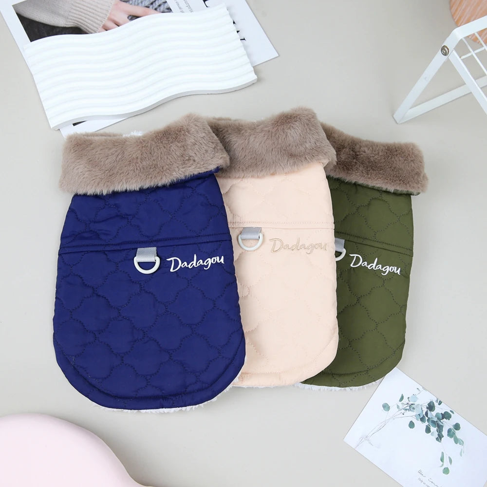 Winter Pet Coat Dog Jacket Big Fur Collar Soft Pet Vest with D-Ring for Small Dogs Puppy Warm Fleece Pet Vest Chihuahua Coats