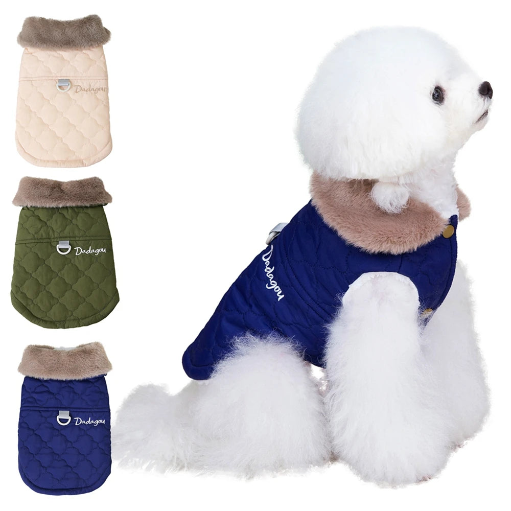 Winter Pet Coat Dog Jacket Big Fur Collar Soft Pet Vest with D-Ring for Small Dogs Puppy Warm Fleece Pet Vest Chihuahua Coats