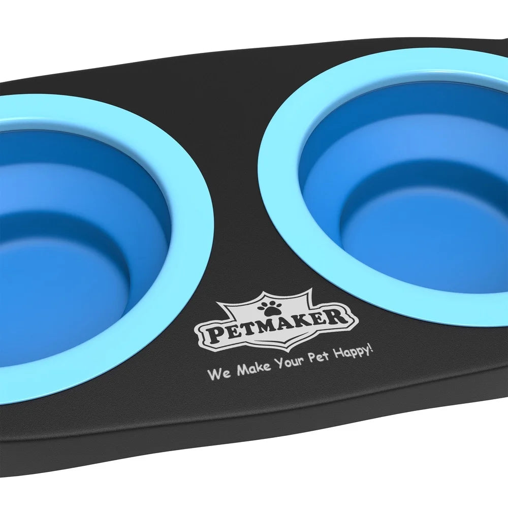 Elevated Dog Cat Feeding Station Non-Slip Stand Portable Collapsible Bowls Easy Storage Healthy Eating Pet Supplies