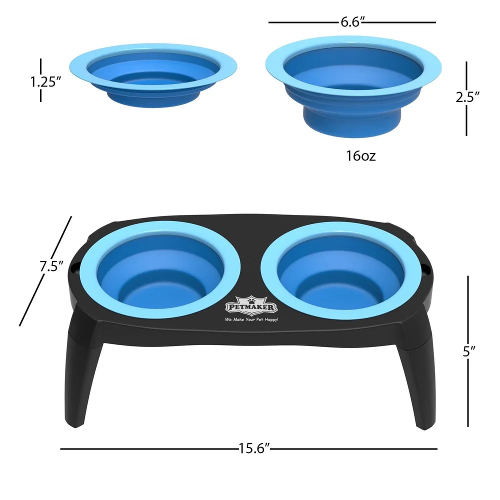 Elevated Dog Cat Feeding Station Non-Slip Stand Portable Collapsible Bowls Easy Storage Healthy Eating Pet Supplies