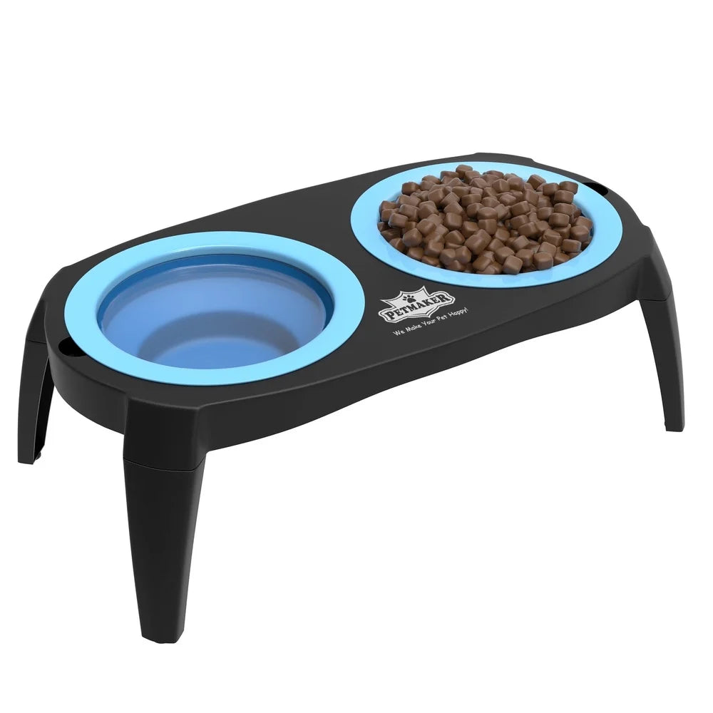 Elevated Dog Cat Feeding Station Non-Slip Stand Portable Collapsible Bowls Easy Storage Healthy Eating Pet Supplies