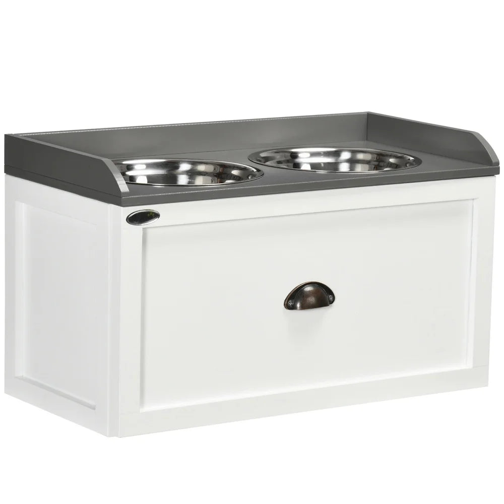 Dog Feeding Station with Storage Drawer Elevated Pet Feeder Stainless Steel Bowls Large Dogs Organized Pet Supplies
