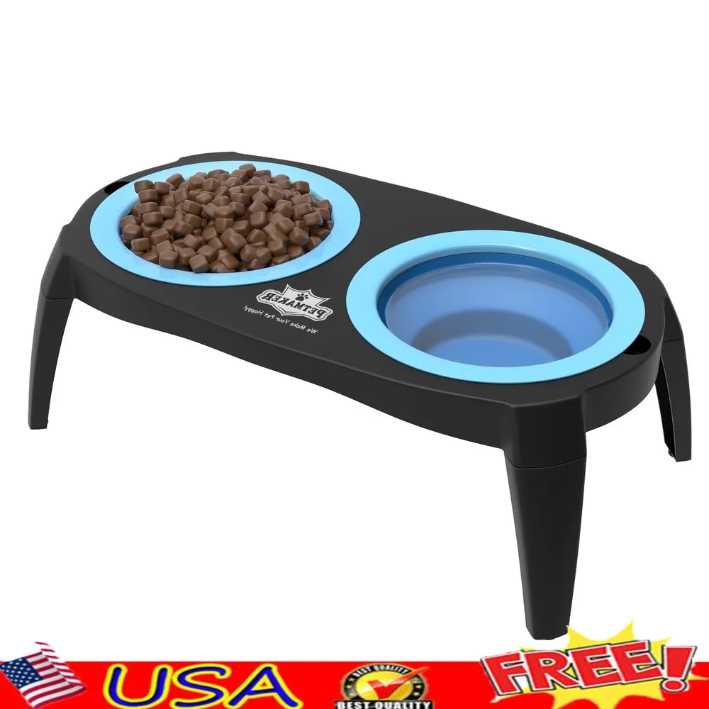 Elevated Dog Cat Feeding Station Non-Slip Stand Portable Collapsible Bowls Easy Storage Healthy Eating Pet Supplies