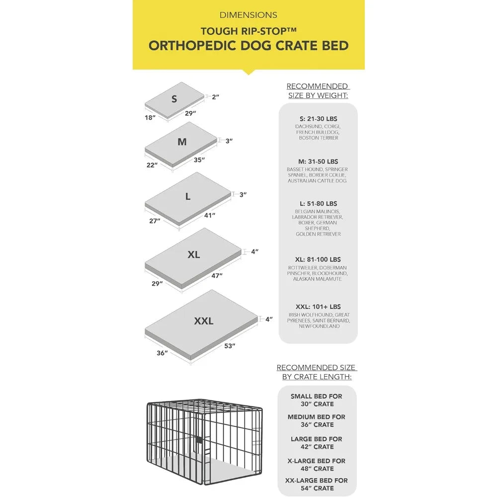 Tough Rip-Stop Orthopedic Dog Bed - Durable, Removable, Washable Cover, Kennel Pad Fits in Crate, Medium 35"x22", Light Gray Ve