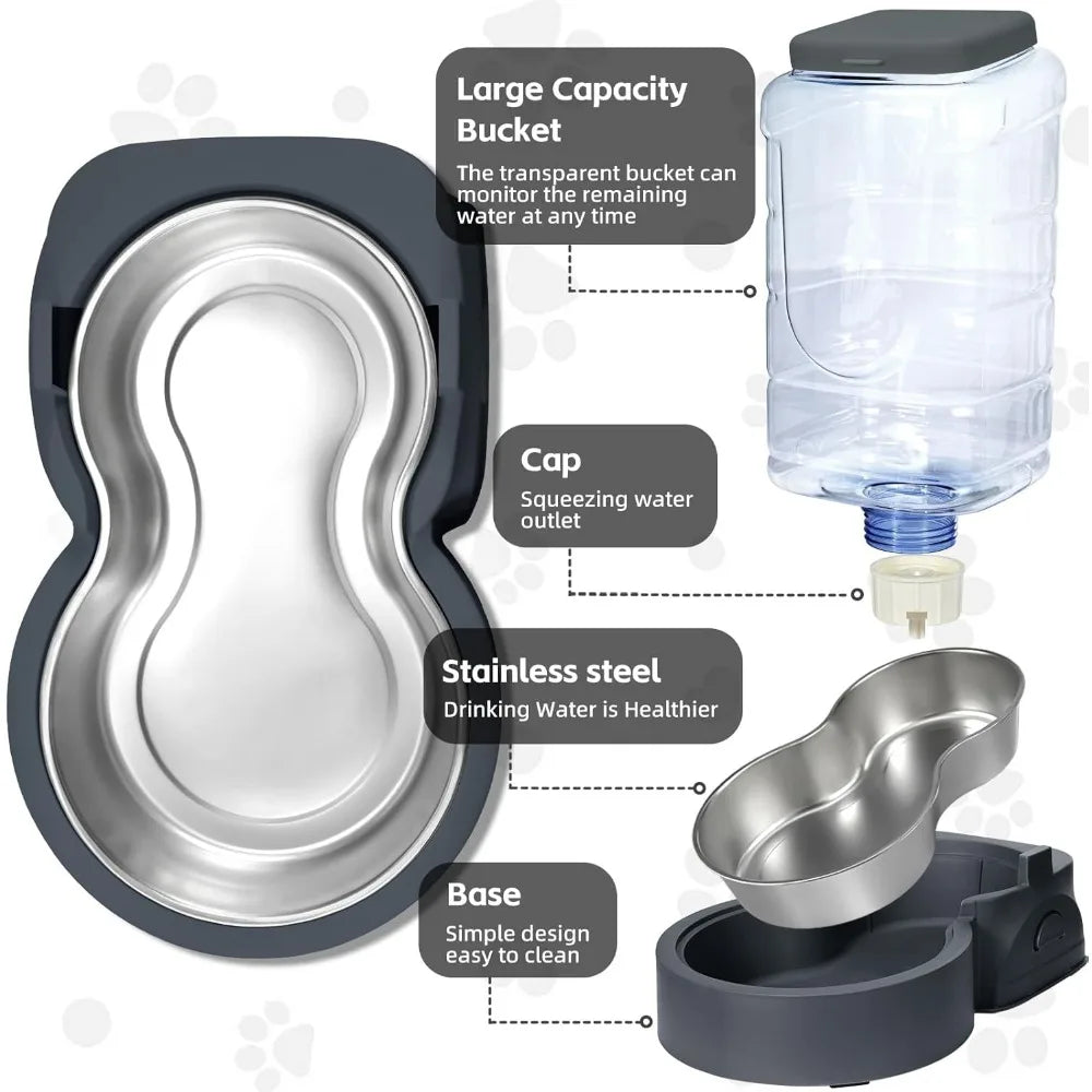 Automatic Cat Feeder and Water Dispenser with Stainless Steel Bowl Dog Gravity Food Feeder and Waterer for Small Medium Pets Pup