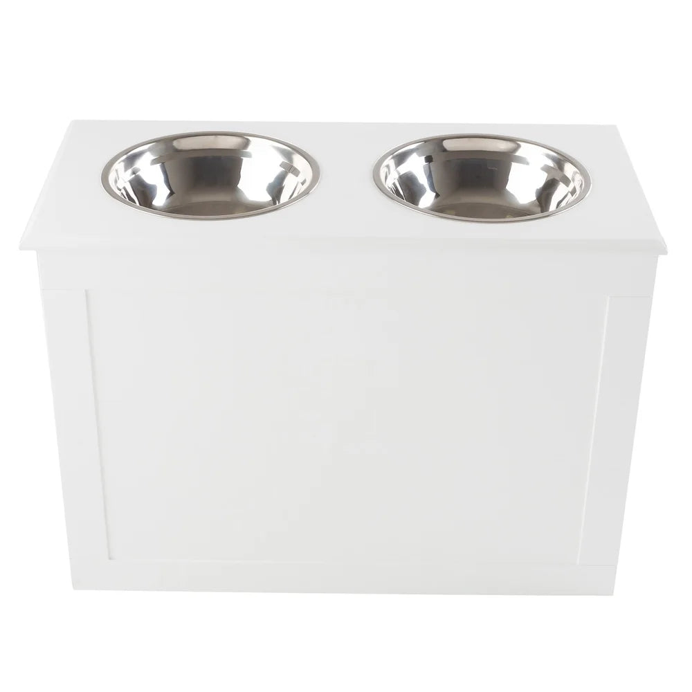 Elevated Dog Bowls with Storage Hidden Compartment Stainless Steel Pet Feeder Station Easy Clean Adjustable Height Organizer