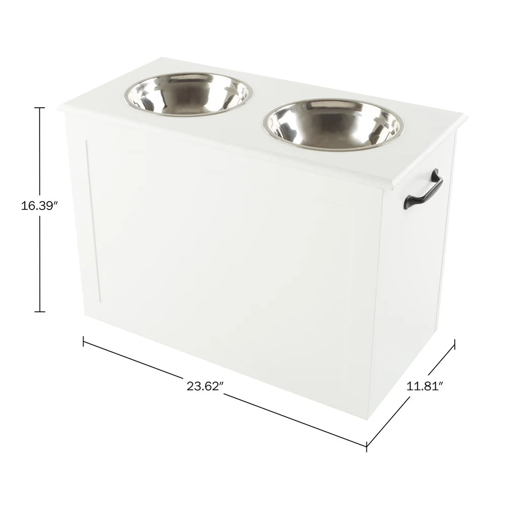 Elevated Dog Bowls with Storage Hidden Compartment Stainless Steel Pet Feeder Station Easy Clean Adjustable Height Organizer
