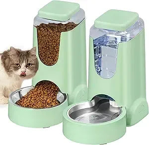 Automatic Cat Feeder and Water Dispenser with Stainless Steel Bowl Dog Gravity Food Feeder and Waterer for Small Medium Pets Pup