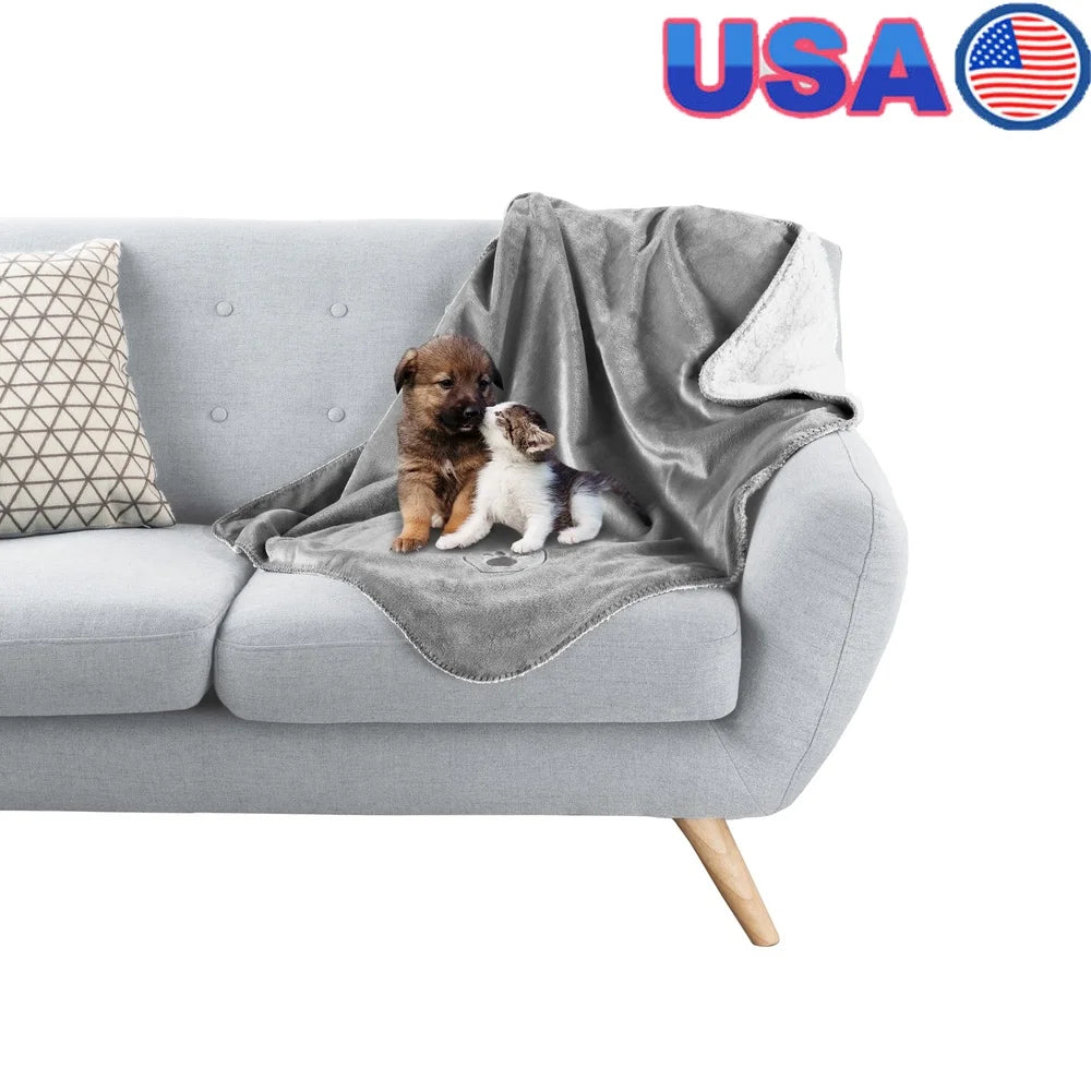 Reversible Waterproof Dog Blanket Soft Sherpa Fleece Machine Washable Pet Throw Blanket Couch Furniture Protection
